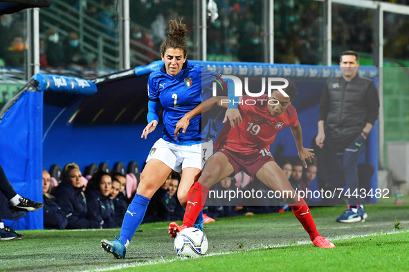 Italy's defender Valentina Bergamaschi compete for the ball with Switzerland's defender Eseosa Aigbogun during the FIFA World Cup Women'...