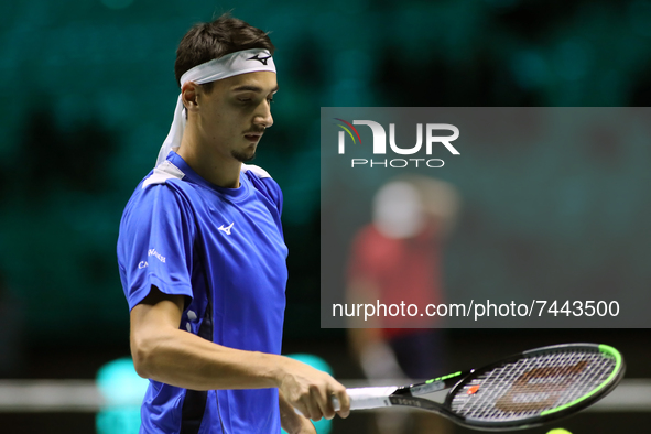 Lorenzo Sonego (Italy) during the match against Reilly Opelka (USA) during the Tennis Internationals Davis Cup Finals 2021 - Stage Group E -...