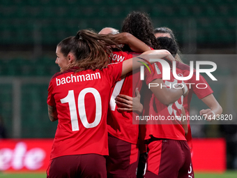 Coumba Sow of Switzerland, women's national team, celebrate the goal during the 2023 World Cup qualifying match between Italy and Switzerlan...