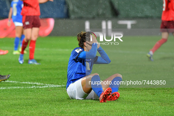 Italy's forward Cristiana Girelli reacts after missing a scoring change during the FIFA World Cup Women's FIFA World Cup 2023 - Italy vs...