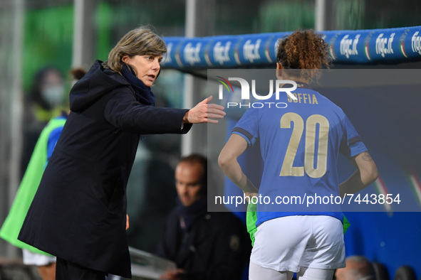 Italy's head coach Milena Bertolini instructing her player Italy's Angelica Soffia  during the FIFA World Cup Women's FIFA World Cup 202...
