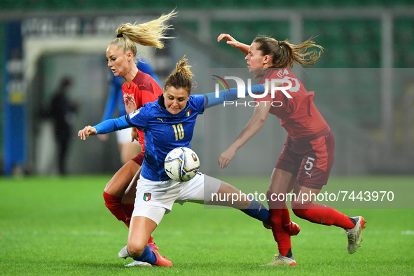 Italy's forward Cristiana Girelli is fouled by Switzerland's defender Moelle Maritz  during the FIFA World Cup Women's FIFA World Cup 20...