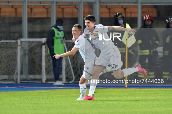 Cesar Alejandro Falletti (Ternana Calcio) celebrates after scoring a goal of 0-1 during the Italian soccer Serie B match US Lecce vs Ternana...