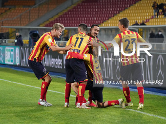 US Lecce celebrates after scoring a goal of 1-1 during the Italian soccer Serie B match US Lecce vs Ternana Calcio on November 26, 2021 at t...