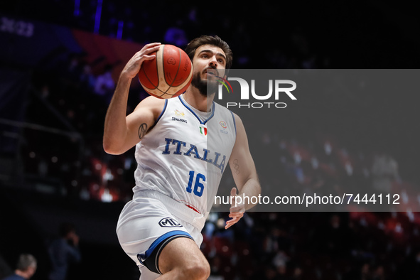 Amedeo Tessitori of Italy in action during the warm-up ahead of the FIBA Basketball World Cup 2023 Qualifying Tournament match between Russi...