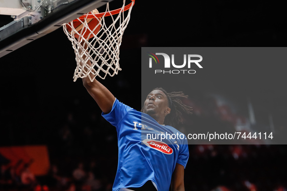 Nicola Akele of Italy in action during the warm-up ahead of the FIBA Basketball World Cup 2023 Qualifying Tournament match between Russia an...