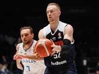 Sergey Toropov (R) of Russia and Stefano Tonut of Italy in action during the FIBA Basketball World Cup 2023 Qualifying Tournament match betw...