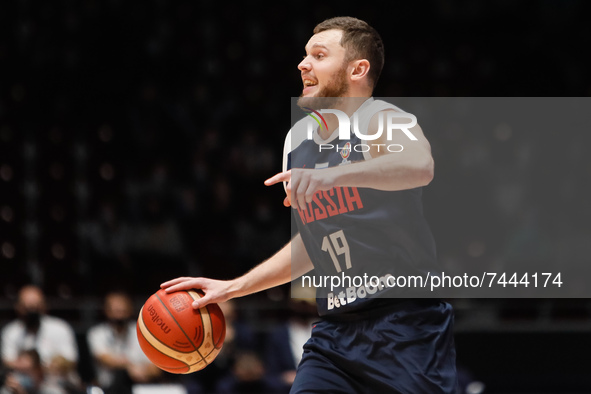 Ivan Strebkov of Russia gestures during the FIBA Basketball World Cup 2023 Qualifying Tournament match between Russia and Italy on November...