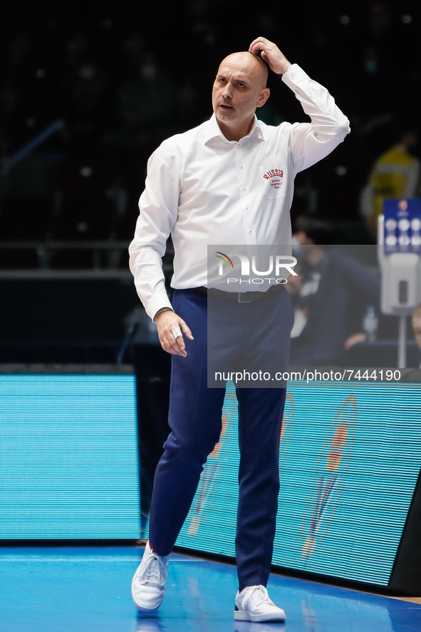 Russia head coach Zoran Lukic reacts during the FIBA Basketball World Cup 2023 Qualifying Tournament match between Russia and Italy on Novem...