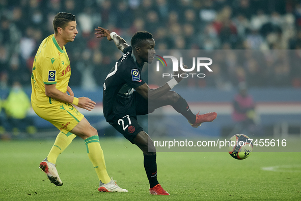 Idrissa Gueye of PSG in action during the Ligue 1 Uber Eats match between Paris Saint Germain and FC Nantes at Parc des Princes on November...