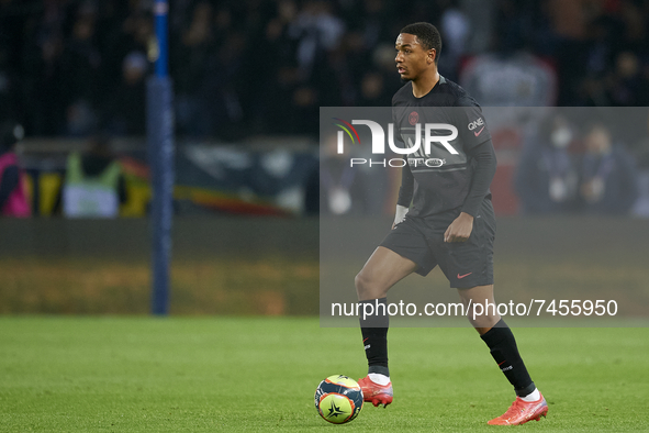 Abdou Diallo of PSG in action during the Ligue 1 Uber Eats match between Paris Saint Germain and FC Nantes at Parc des Princes on November 2...