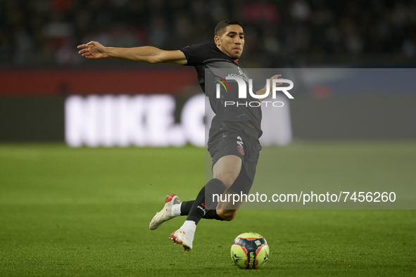 Achraf Hakimi of PSG in action during the Ligue 1 Uber Eats match between Paris Saint Germain and FC Nantes at Parc des Princes on November...