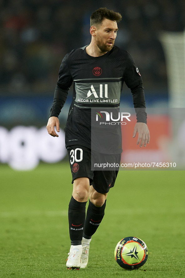 Leo Messi of PSG during the Ligue 1 Uber Eats match between Paris Saint Germain and FC Nantes at Parc des Princes on November 20, 2021 in Pa...