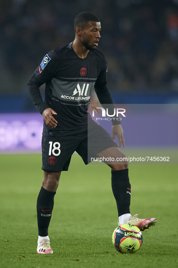 Georginio Wijnaldum of PSG in action during the Ligue 1 Uber Eats match between Paris Saint Germain and FC Nantes at Parc des Princes on Nov...