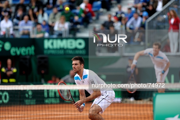 Davis Cup 2014 match between Bolelli/Fognini vs Murray/Fleming, in Naples, Italy, on April 5, 2014. 