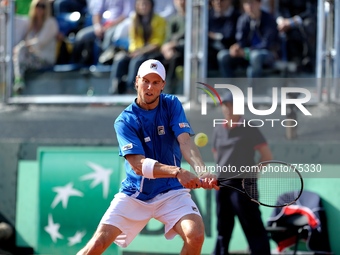 Andreas Seppi of Italy during the fifth and decisive rubber against James Ward of Great Britain during day three of the Davis Cup World Grou...