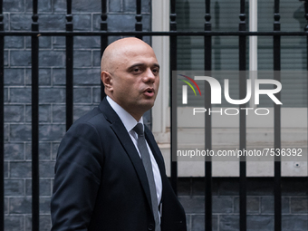 LONDON, UNITED KINGDOM - DECEMBER 14, 2021: Secretary of State for Health and Social Care Sajid Javid leaves Downing Street in central Londo...