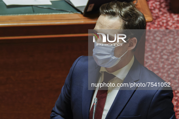 French Minister of Transportation Jean-Baptiste Djebbari addresses senators during the Session of questions to the government at the French...