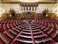 The hemicycle of the Senate after the end of the Session of questions to the government at the French Senate - December 15, 2021, Paris (