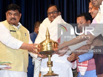  Former union minister and Congress leader P Chidambaram being felicitated by Congress leaders, during the three-day 'Special Training Camp'...