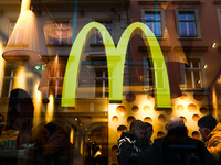 McDonald's logo is seen on the restaurant in Krakow, Poland on December 30, 2021. (