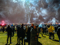 People celebrate New Year at Krakus Mound in Krakow, Poland on 1st January 2022.
 (