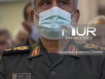 Iranian Commander of Aerospace Force of the Islamic Revolutionary Guard Corps (IRGC), Amir Ali Hajizadeh, wearing a protective face mask loo...