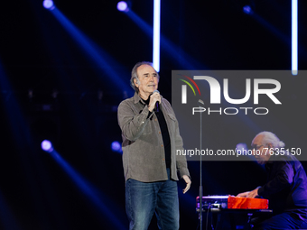 Joan Manuel Serrat, performs at 'Mas Fuertes que el Volcan' charity concert at Wizink Center on January 08, 2022 in Madrid, Spain. The conce...