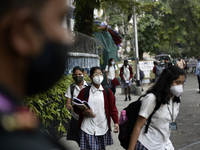 School  students return home the schools resumed physical classes which were closed earlier to curb the spread of Covid-19 coronavirus, Kolk...