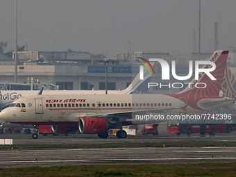 An Air India aircraft to land at the Netaji Subhash Chandra Bose International Airport in Kolkata,India on February 08,2022. (