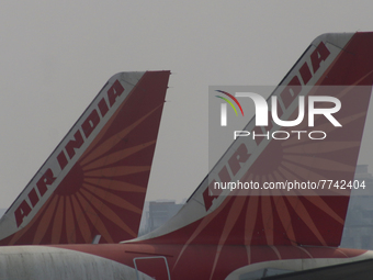 An Air India aircraft airlines parked at the Netaji Subhash Chandra Bose International Airport in Kolkata,India on February 08,2022. (