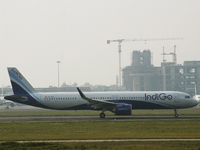 An IndiGo aircraft  land at the Netaji Subhash Chandra Bose International Airport in Kolkata,India on February 08,2022. (
