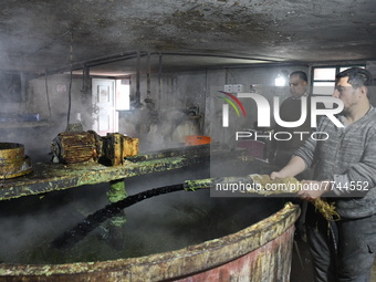 A factory for the manufacture of laurel soap in Afrin in the countryside of Aleppo, it is one of the oldest professions inherited through ge...