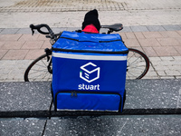 Stuart delivery courier is seen in Krakow, Poland. February 8, 2022. (