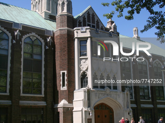 Students enter Dillon Hall at the Assumption College building of the University of Windsor in Ontario, Canada. (