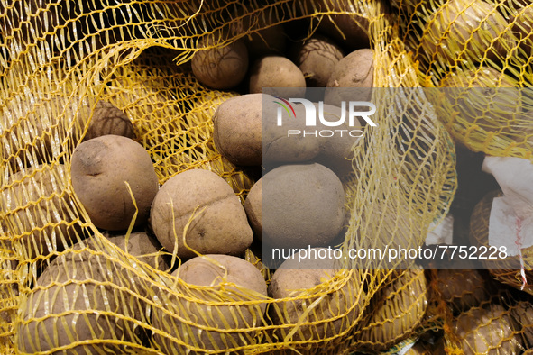 Potatoes in supermarket in Krakow, Poland on February 9, 2022.  