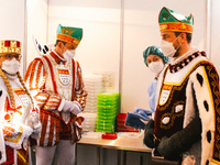 cologne Triumvirate are seen inside the lab with a medical staff at vaccine station at Lanxess Arena in , Germany on Feb 12, 2022 a week bef...