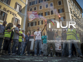 Taxi drivers protest against the amendments for the benefit of Uber, american multinational, in the Montecitorio square in Rome September 10...