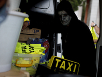 SPAIN, Madrid:a taxi driver dressed as a zombie during the taxi drivers protests front the Ministry of Public Works in Madrid on September 1...
