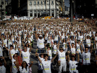 People in puerta del Sol during the protest against the celebration of the Toro de la Vega in Madrid on September 12, 2015. Activists consid...