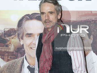 English actor Jeremy Irons poses for photographers during the photocall of his new film 'Night Train to Lisbon' in Madrid, Spain on Wednesda...
