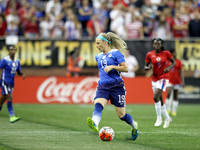 US defender Julie Johnston carries the ball during the second half of the International Friendly match between the United States and Haiti a...