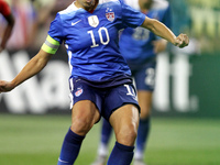 US midfielder Carli Lloyd scores a goal on a penalty kick at 37 minutes in the International Friendly match between the United States and Ha...