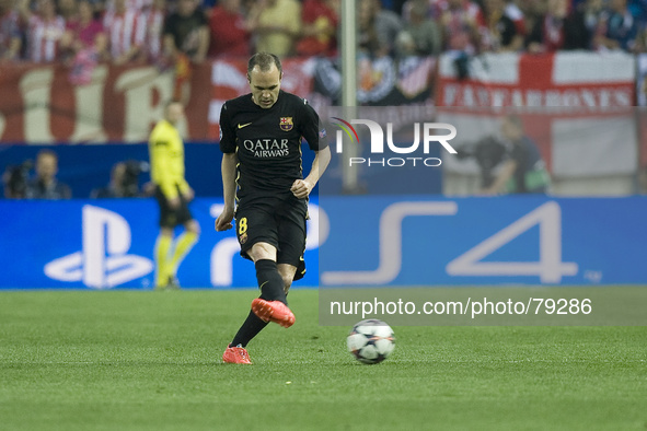 Xavi during UEFA Champions League quarter final second leg soccer match between Atletico Madrid and FC Barcelona at the Vicente Calderon sta...