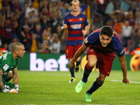 Marc Bartra celebration during the match between FC Barcelona and Levante, corresponding at the week 4 of the spanish league, played in the...