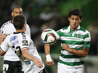 Sporting's forward Fredy Montero (R) vies for the ball with Nacional's defender Nuno Campos (L)  during the Portuguese League  football matc...