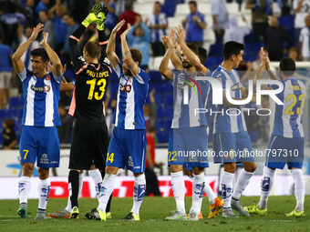 RCD Espanyol players celebration in the match between RCD Espanyol and Real Madrid CF, corresponding to the week 5 of the spanish league pla...