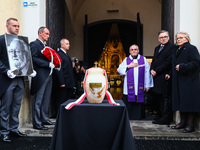 Elzbieta Penderecka, Krzysztof Penderecki's widow, is seen standing next to the urn with ashes and a photo of Polish composer and conductor,...