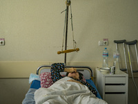 A woman wounded by the russian shelling in the traumatology zone of a hospital of Kharkiv. (
