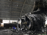 A hangar containing the damaged largest Ukrainian transport plane Antonov An-225 Mriya (Dream) at the Gostomel airfield near Kyiv, Ukraine,...